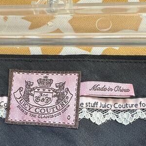 Juicy Couture Black Wool Stretch Pants Gold Buttons Wide Leg 0